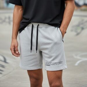 Hollister Men's White Athletic Shorts with Black Accents